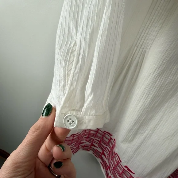 Sea New York White Cotton Embroidered Dress Size 2 Pink Hem Detail Boho - Picture 3 of 9